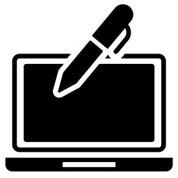 An icon of a laptop and pen to represent online content editing